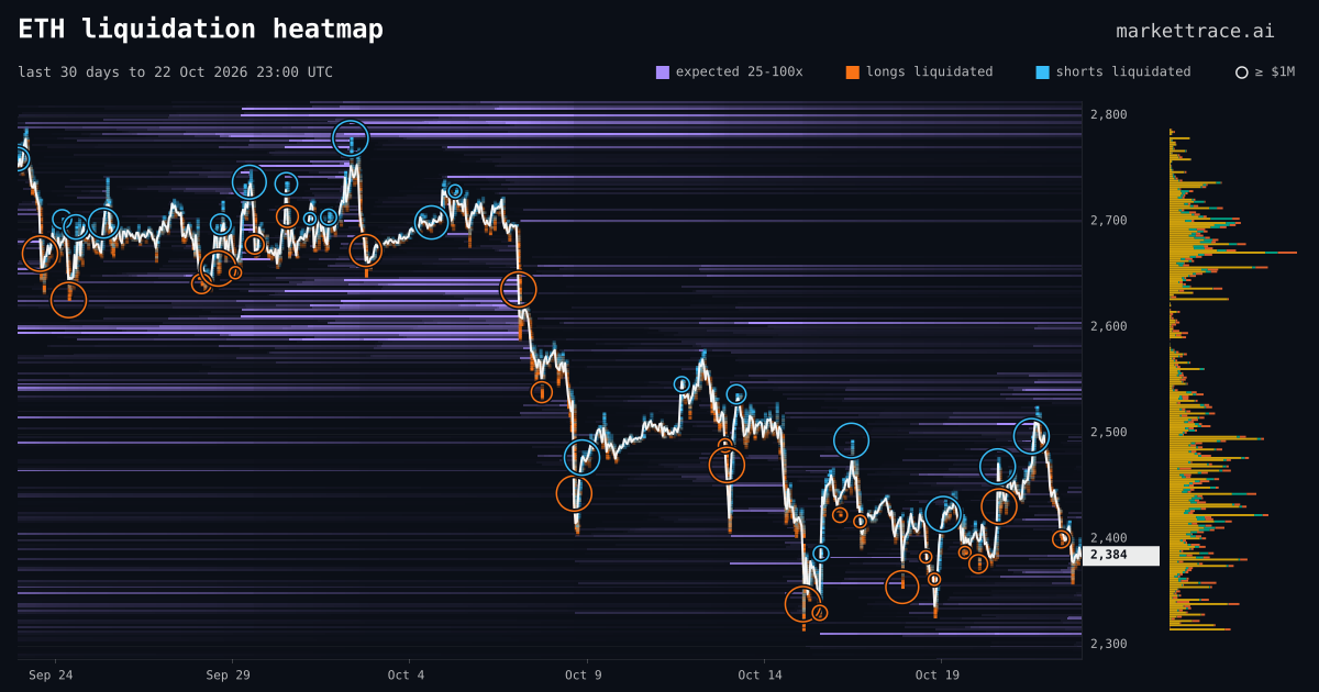 ETH 清算ヒートマップ(直近 30 日間)